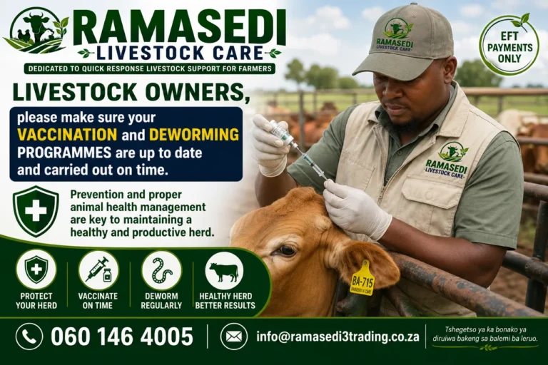 Ramasedi Livestock Care technician vaccinating a cow in the field